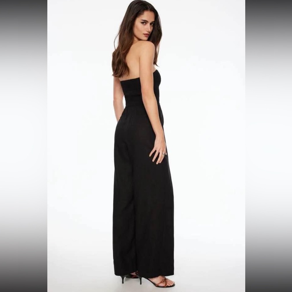 DYNAMITE Linen Black Strapless Jumpsuit